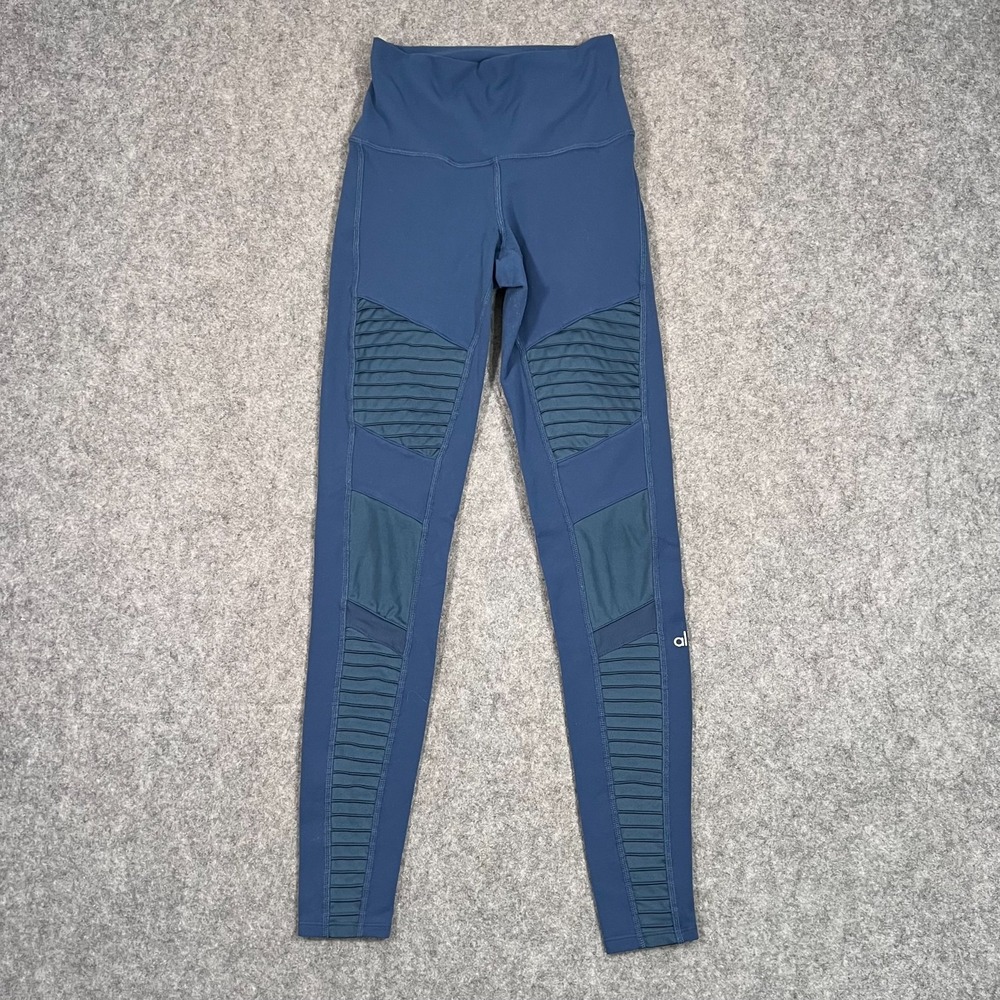 Alo Yoga Midnight Navy Blue Moto Motorcycle 7/8 Ankle Cropped Leggings Women XS